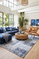 Illusions 121 Denim Rug — AI styled visualisation