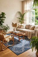 Jinju Blue Outdoor Rug — styled indoor setting