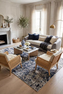 Kendra Casper Distressed Modern Rug Blue Grey White — AI styled visualisation