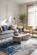 Kendra Roxana Distressed Timeless Rug Blue Grey White — AI styled visualisation