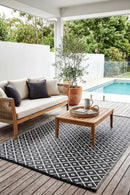 Kimberley Black Reversible Outdoor Rug — styled outdoor setting