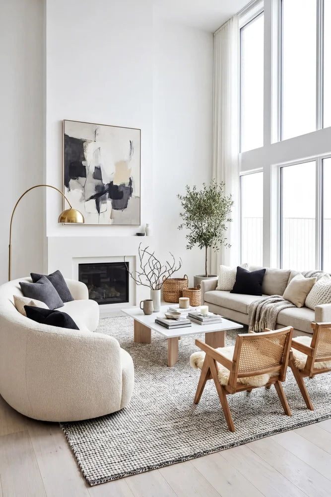 Loft Stunning Wool Black Rug — AI styled visualisation