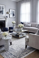 Amara Sandy Blue Rug — AI styled visualisation