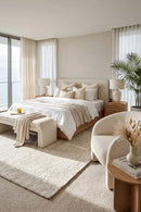 Calympso 52 Beige Rug — AI styled visualisation