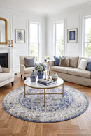 Mayfair Hugo Ocean Round Rug — AI styled visualisation