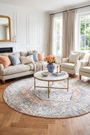 Mayfair Lorissa Peach Round Rug — AI styled visualisation