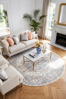 Mayfair Lorissa Silver Round Rug — AI styled visualisation