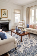 Melody Nain Cream Blue Rug — AI styled visualisation