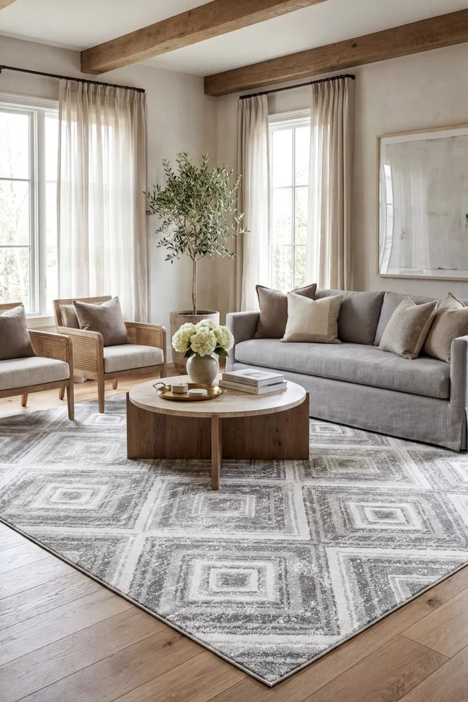 Sabrina Geo Diamonds Rug Silver Grey — AI styled visualisation