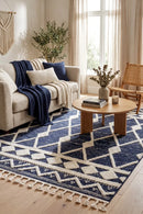 August 70 Navy Rug — AI styled visualisation