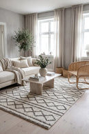 Milly Textured Woollen Rug White Grey — AI styled visualisation