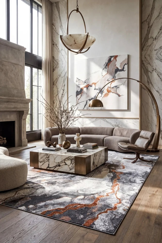 Mineral 222 Rust Rug — AI styled visualisation
