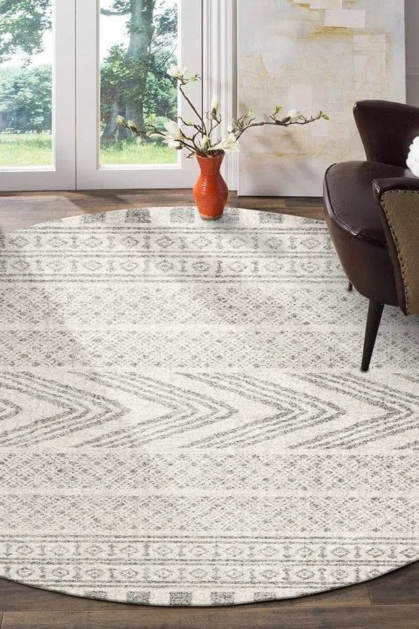 Mirage-Adani Modern Tribal Design Grey Round Rug