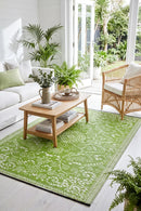 Murano Green Reversible Outdoor Rug — styled indoor setting