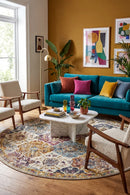 Museum Ainsley Round Rust Rug — AI styled visualisation