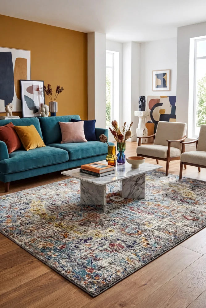 Museum Huxley Multi Coloured Rug — AI styled visualisation