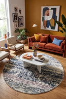 Museum Layton Blue Round Rug — AI styled visualisation