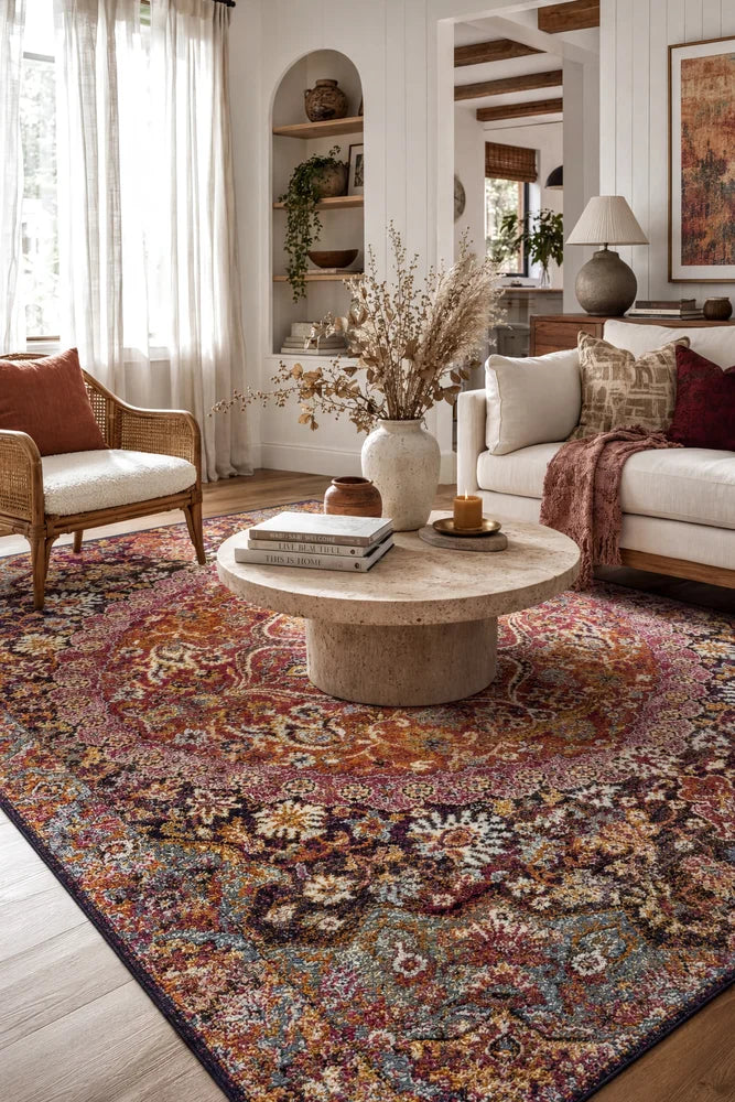 Museum Preston Multi Coloured Rug — AI styled visualisation