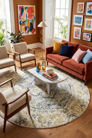 Museum Tyler Sky Blue Round Rug — AI styled visualisation