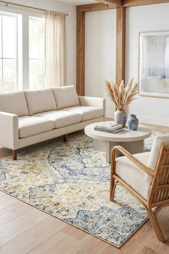 Museum Tyler Sky Blue Rug — AI styled visualisation