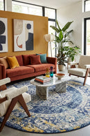 Museum Wilson Navy Round Rug — AI styled visualisation