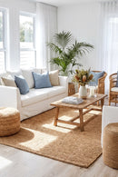 Natural Fiber Basket Weave Rug — AI styled visualisation