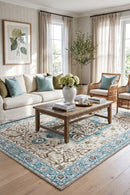 Noor Blue Non-Slip Rug — AI styled visualisation