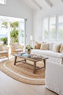 Noosa 111 Natural Oval Rug — AI styled visualisation