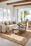 Noosa 222 Natural Rug — AI styled visualisation