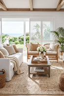 Noosa 444 Natural Rug — AI styled visualisation