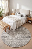 Oasis Nadia Grey Rustic Tribal Round Rug — AI styled visualisation