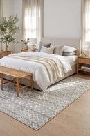 Oasis Nadia Grey Rustic Tribal Rug — AI styled visualisation