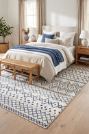 Oasis Nadia White Blue Rustic Tribal Rug — AI styled visualisation