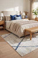 Oasis Noah White Blue Contemporary Rug — AI styled visualisation