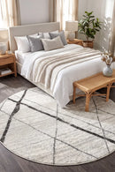 Oasis Noah White Grey Contemporary Round Rug — AI styled visualisation