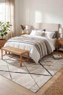 Oasis Noah White Grey Contemporary Rug — AI styled visualisation