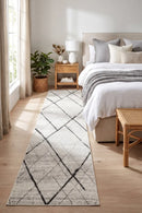 Oasis Noah White Grey Contemporary Runner Rug — AI styled visualisation