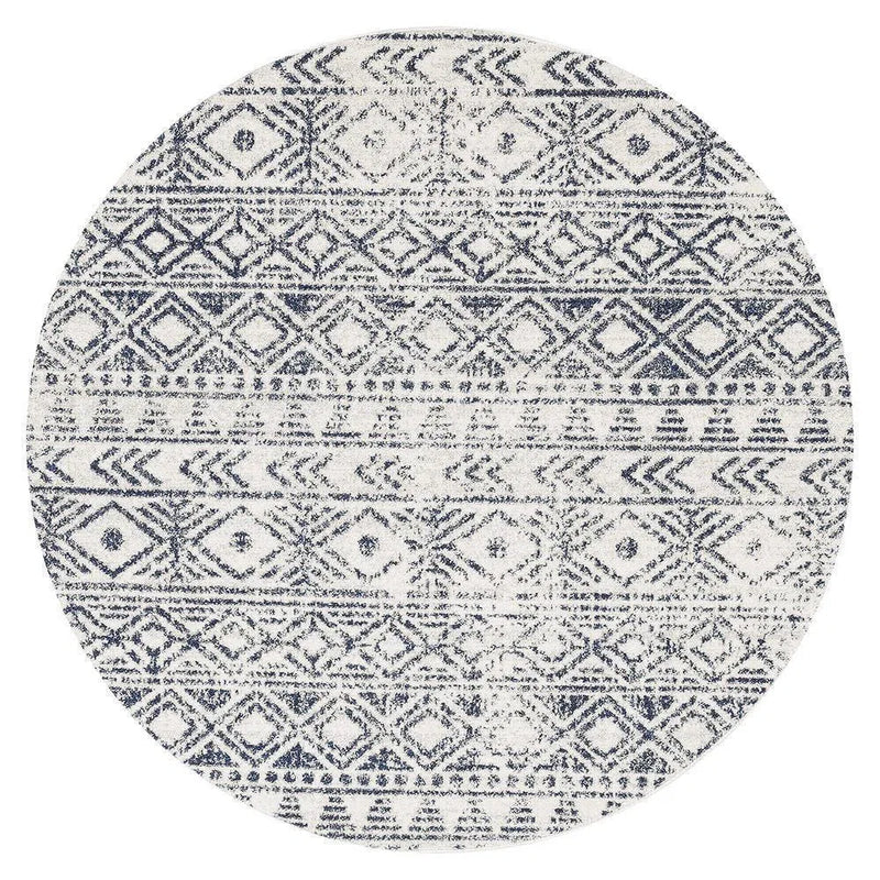 Oasis-Oasis Ismail White Blue Rustic Round Rug