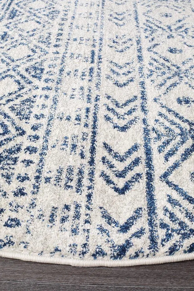 Oasis-Oasis Ismail White Blue Rustic Round Rug