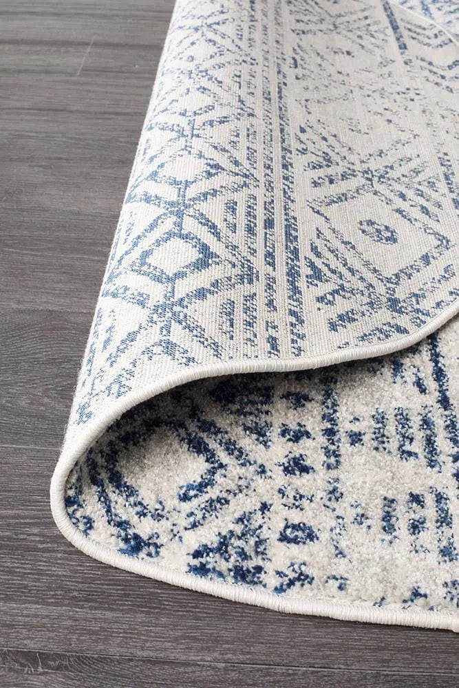 Oasis-Oasis Ismail White Blue Rustic Round Rug