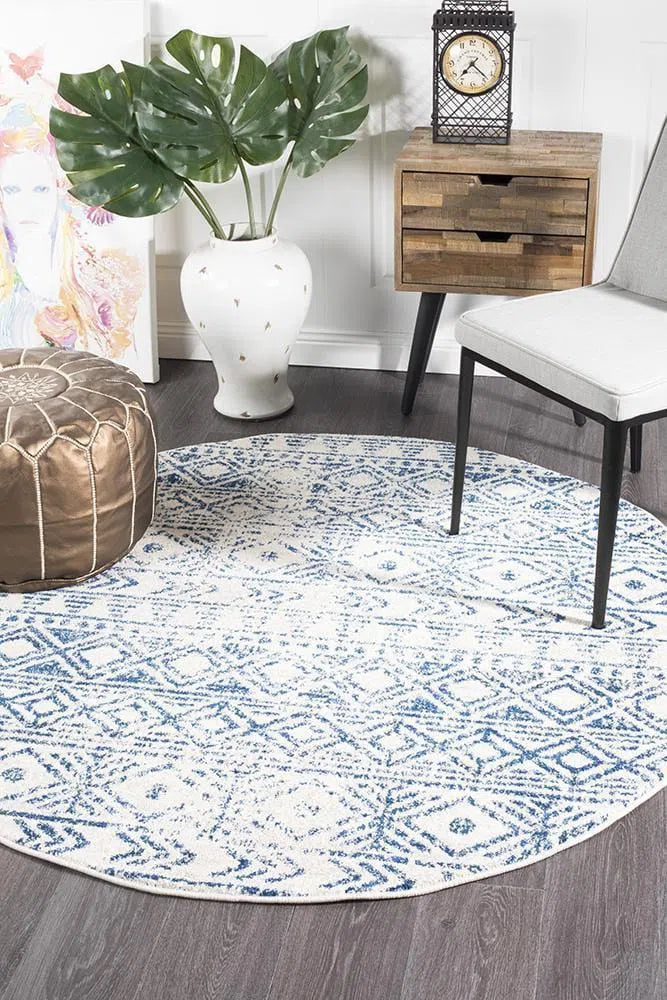 Oasis-Oasis Ismail White Blue Rustic Round Rug