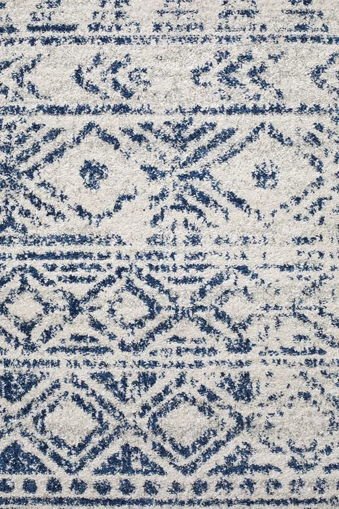 Oasis-Oasis Ismail White Blue Rustic Runner Rug
