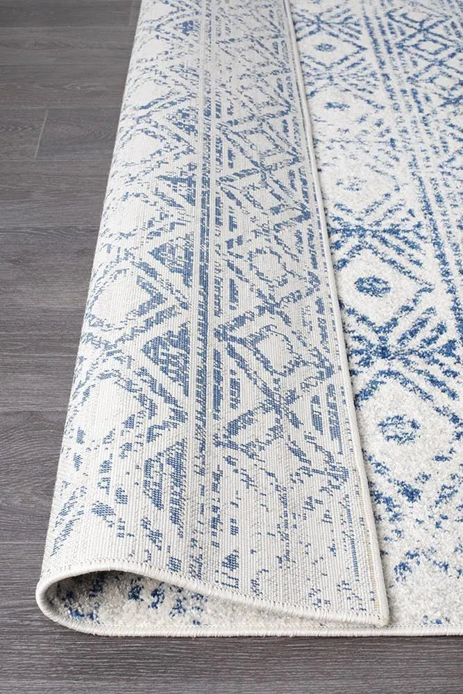 Oasis-Oasis Ismail White Blue Rustic Runner Rug