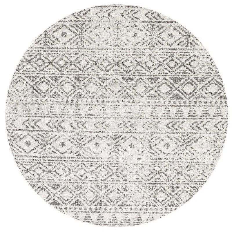 Oasis-Oasis Ismail White Grey Rustic Round Rug