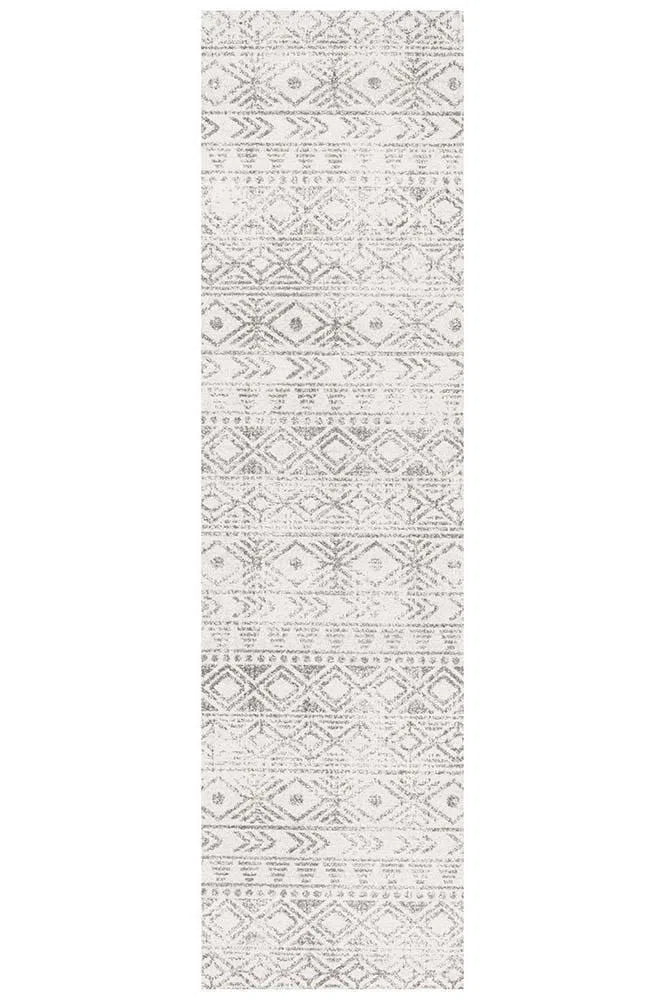 Oasis-Oasis Ismail White Grey Rustic Runner Rug