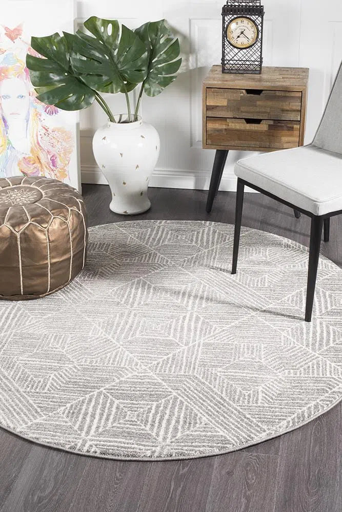Oasis-Oasis Kenza Contemporary Silver Round Rug