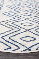 Oasis-Oasis Nadia White Blue Rustic Tribal Round Rug