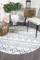 Oasis-Oasis Nadia White Blue Rustic Tribal Round Rug