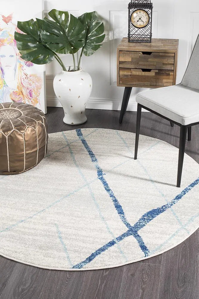 Oasis-Oasis Noah White Blue Contemporary Round Rug