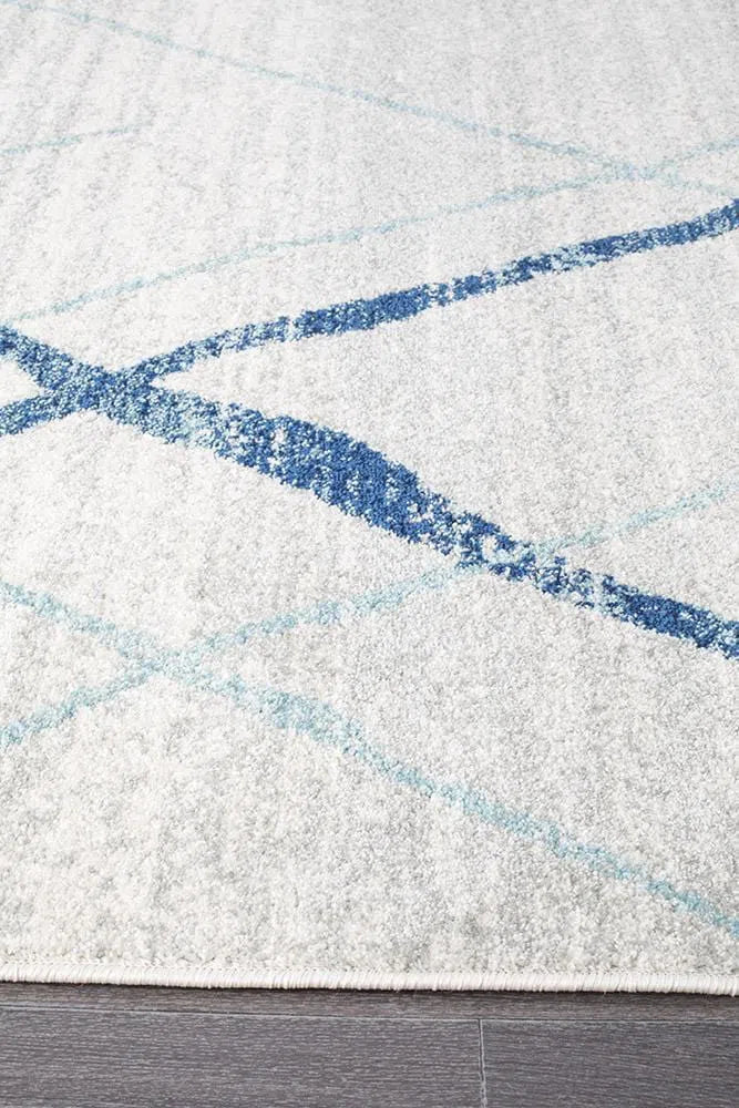 Oasis-Oasis Noah White Blue Contemporary Runner Rug